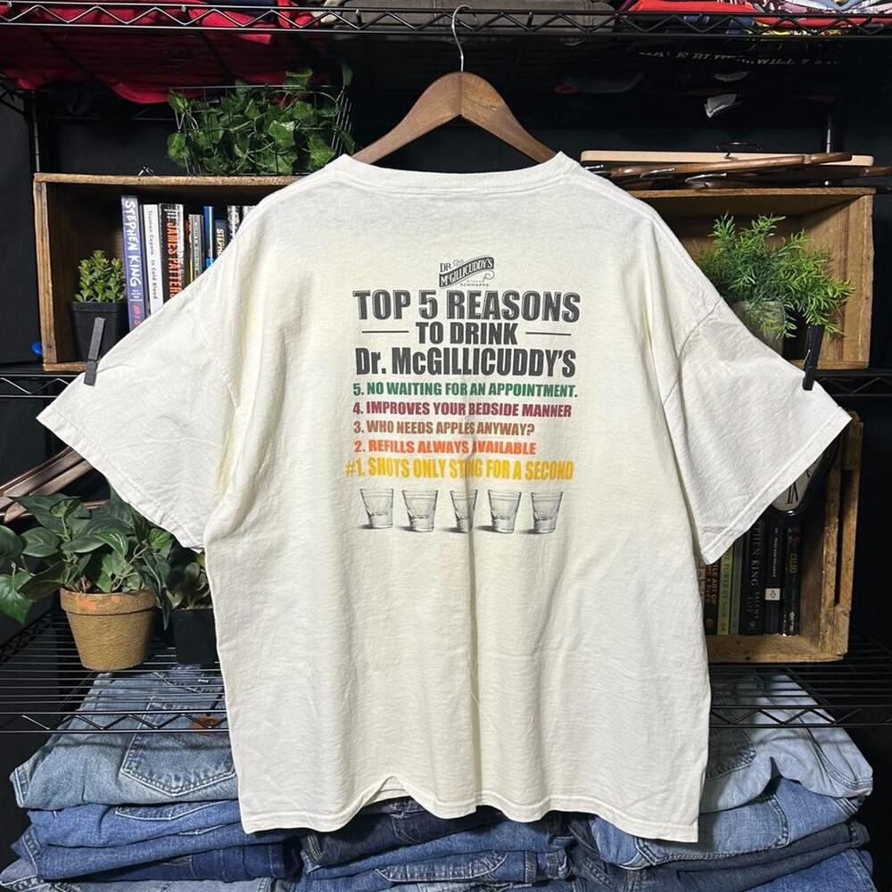 Vintage Y2K 2000s Dr. McGillicuddys Schnapps Tee Mens XL Boxy White Liquor Shirt